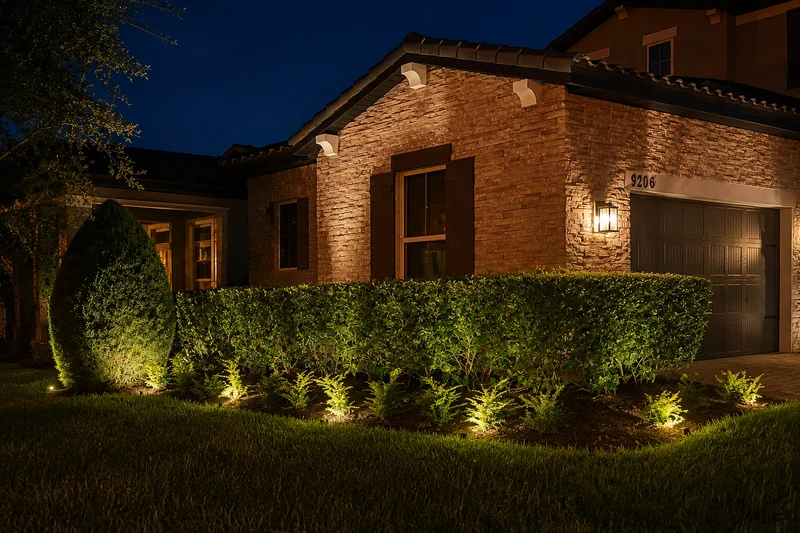 Brick facade at night